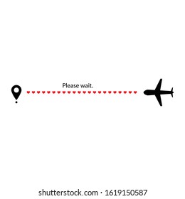 plane is going to the destination. The love that is traveling. Valentine's day. vector, illustration.