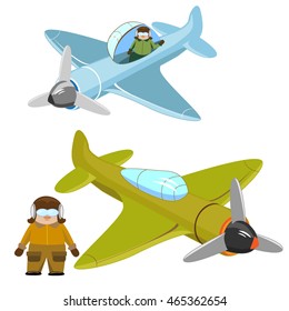 Plane green and blue with isolated pilot