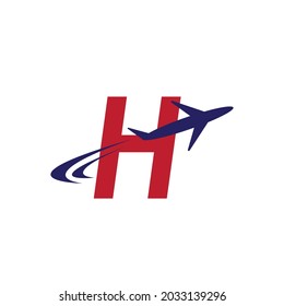 Plane with H initial letter Travel logo vector template