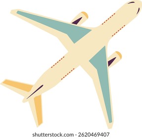 Plane in hand drawn, cartoon style. Suitable for travel themes and aviation content. White background.
