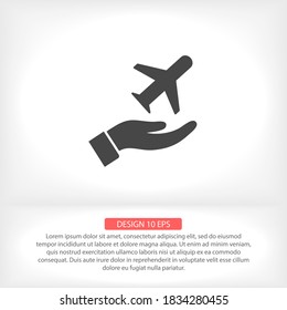 Flugzeug in der Hand Symbol, lorem ipsum Flaches Design