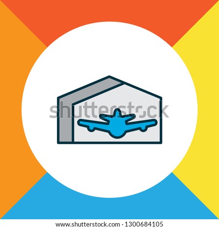 Plane hangar icon colored line symbol. Premium quality isolated aviation element in trendy style.
