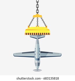 Plane hanging on magnet. isolated on white background. Vector stock illustration.