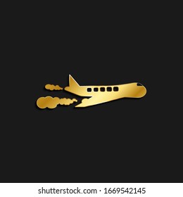 plane, harmful wastes, gas gold icon. Vector illustration of golden dark background