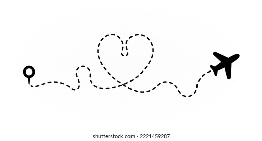 Plane and heart shape path illustration