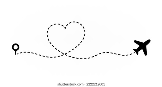 Plane and heart shape path illustration