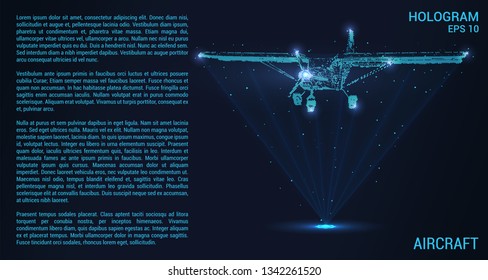 The plane hologram. Digital and technological background single-engine aircraft. Futuristic airplane design