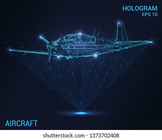 The plane hologram. A holographic projection of the single-engine plane. Flickering energy flux of particles. The scientific design of small aircraft