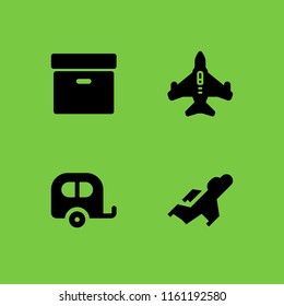 plane icon. 4 plane set with archive black box, fighter, jet and travel vector icons for web and mobile app