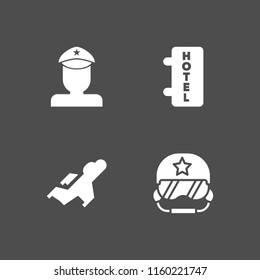 plane icon. 4 plane set with militar, pilot, fighter and travel vector icons for web and mobile app