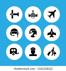 plane icon. 9 plane set with militar, flight, airplane and aircraft vector icons for web and mobile app