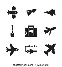 plane icon. 9 plane vector icons set. paper airplane, airplane and suitcase icons for web and design about plane theme