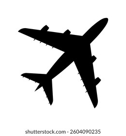 Plane icon, airplane flying vector sign, aircraft silhouette. Flight transport sign, travel, and holiday symbol. Aviation flat icon isolated on transparent background, vector illustration.