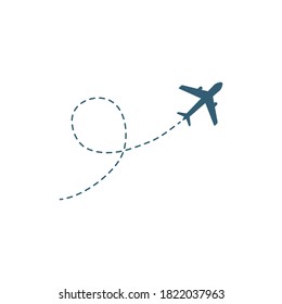 Plane icon. Airplane line path vector illustration of flying route with start point and line trace isolated on white background