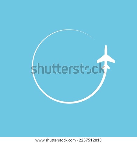 Plane icon. Airplane path. Airline circle route. Vector illustration isolated on blue background.