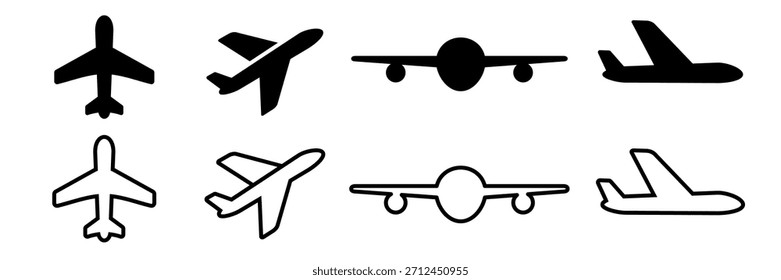 Icono de avión. Conjunto de símbolos de avión