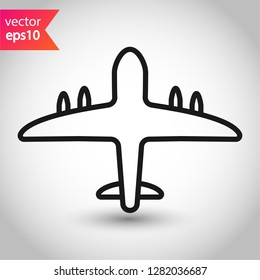 Plane icon. Aviation icon. Airplane sign. Flight transport plane symbol. Airport airplane outline vector sign. Reactive plane line icon. EPS 10 aircraft flat pictogram design