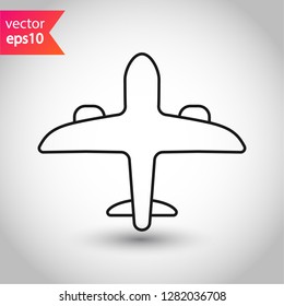 Plane icon. Aviation icon. Airplane sign. Flight transport plane symbol. Airport airplane outline vector sign. Reactive plane line icon. EPS 10 aircraft flat pictogram design