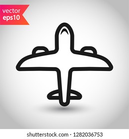 Plane icon. Aviation icon. Airplane sign. Flight transport plane symbol. Airport airplane outline vector sign. Reactive plane line icon. EPS 10 aircraft flat pictogram design