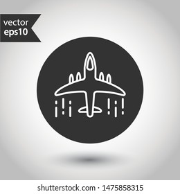 Plane icon. Aviation icon. Airplane sign. Flight transport plane symbol. Airport airplane outline vector sign. Reactive plane line icon. EPS 10 aircraft flat pictogram. Round icon design