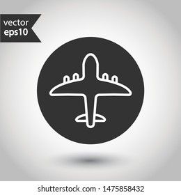 Plane icon. Aviation icon. Airplane sign. Flight transport plane symbol. Airport airplane outline vector sign. Reactive plane line icon. EPS 10 aircraft flat pictogram. Round icon design