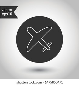 Plane icon. Aviation icon. Airplane sign. Flight transport plane symbol. Airport airplane outline vector sign. Reactive plane line icon. EPS 10 aircraft flat pictogram. Round icon design