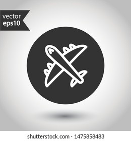 Plane icon. Aviation icon. Airplane sign. Flight transport plane symbol. Airport airplane outline vector sign. Reactive plane line icon. EPS 10 aircraft flat pictogram. Round icon design