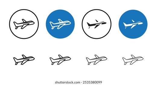 Plane icon Black line art vector logo set