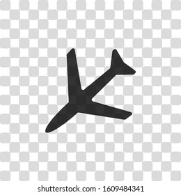 Plane icon. Black symbol on transparency grid