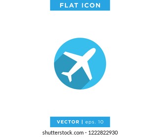 Plane Icon In The Circle With Long Shadow Icon Design Template.