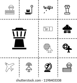 Plane icon. collection of 13 plane filled and outline icons such as airport tower, globe, luggage weight. editable plane icons for web and mobile.