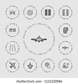 Plane icon. collection of 13 plane outline icons such as ticket, globe, runway, luggage weight. editable plane icons for web and mobile.