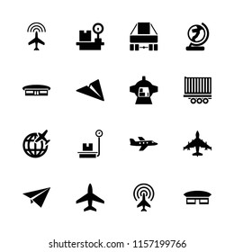 Plane icon. collection of 16 plane filled icons such as airport, luggage weight, globe. editable plane icons for web and mobile.