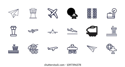 Plane icon. collection of 18 plane outline icons such as airport tower, lugagge weight, airport. editable plane icons for web and mobile.