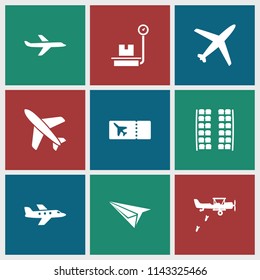 Plane icon. collection of 9 plane filled icons such as ticket. editable plane icons for web and mobile.