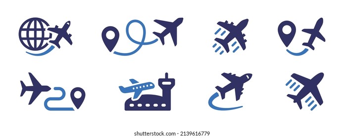 Plane icon collection. Airplane, airport, aircraft icon set.