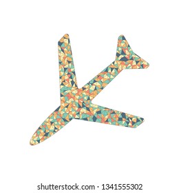 Plane icon. Colored mosaic with polygons
