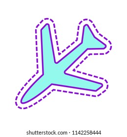 Plane icon. Colored sketch with dotted border on white background