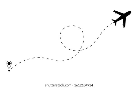 Plane icon and destination Flight path on white background Vector illustration