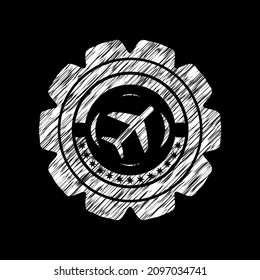 plane icon drawn on blackboard. 