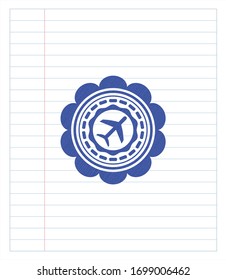 icono de plano dibujado con lápiz. Tinta azul. Ilustración vectorial. Detallado.