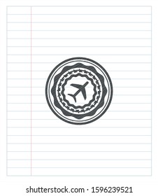 plane icon drawn in pencil. Vector Illustration. Detailed.