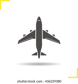 Plane icon. Drop shadow silhouette symbol. Airplane flight. Negative space. Vector isolated illustration