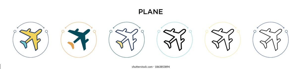 Plane icon in filled, thin line, outline and stroke style. Vector illustration of two colored and black plane vector icons designs can be used for mobile, ui, web