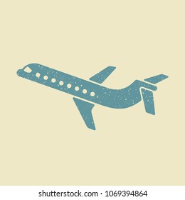 Plane icon in flat grunge style. Vector illustration