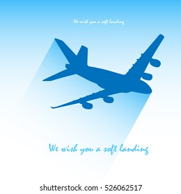 Plane icon. Flat illustration of silhouette plane icon for web isolated on a blue gradient background