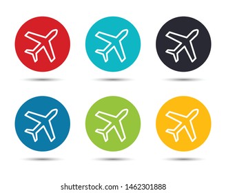 Plane icon flat round button set illustration design isolated on white background