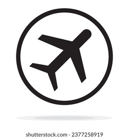 Plane icon. Flight transport symbol. Line circle button with flat web icon. Black thin line plane icon isolated on a white background. Airplane trendy icon. Flight transport symbol.