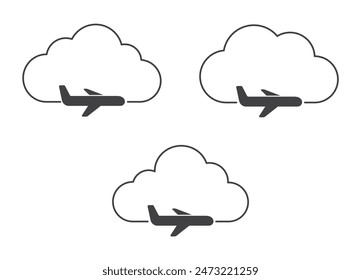 Icono de avión vuela en el marco de Anuncio de nube