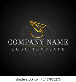 Plane Icon. Flying Creative Paper. Concept Logotype Idea. Flat Golden Icon.